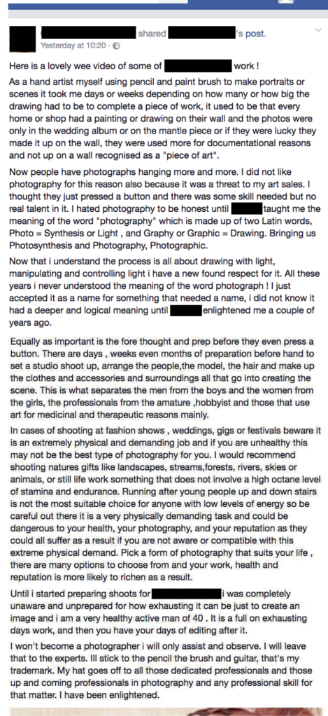 The original Facebook post. Names removed.