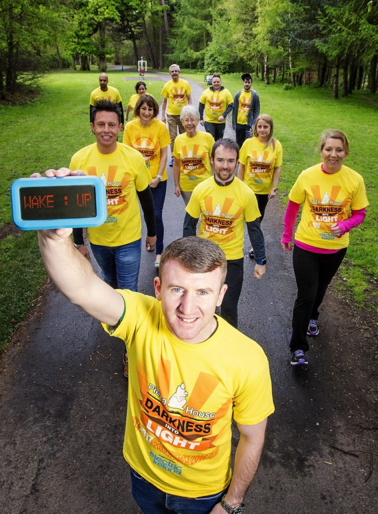 Boxer Paddy Barnes, motorcycle road racer Alastair Seeley and Q Radio presenters join Clare McAllister from Electric Ireland and members of the Ormeau Park Darkness Into Light Committee to encourage the people of Northern Ireland to Wake Up and join a Darkness Into Light walk near them on the 6th May. For details of walks across Northern Ireland visit www.dil.pieta.ie #DILWakeUp 