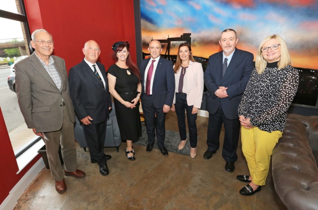 East Belfast Enterprise board members Peter Thompson, Billy Miskimmin, Claire Templeton, Duncan Chambers and Nicola Bothwell with Mags and Jonathan McAlpin at the launch of The Foundry.