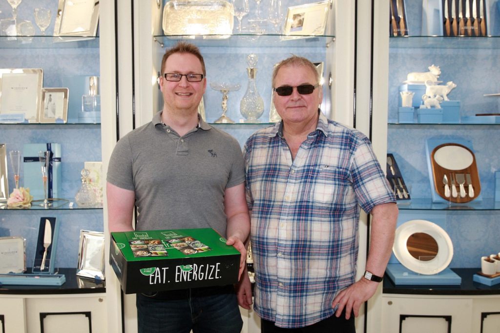 Conall Kelly from Freshii Belfast with Chris Hughes from Belfast 89 Radio Station 