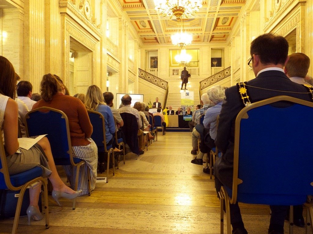 Audience during ceremony to declare Northern Ireland’s Fairtrade regional status inside Stormont Parliament