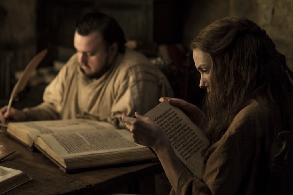 John Bradley-West as Samwell Tarly, and Hannah Murray as Gilly