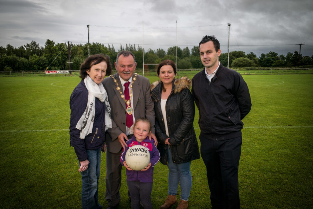 Derry City and Strabane District Council Mayor Councillor Maolíosa McHugh with his family at his ‘home from home’, St Eugene’s GAA club